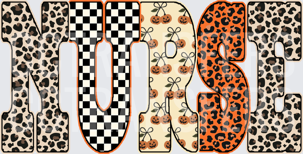 Halloween Nurse Leopard Checkered Pumpkin Patch Letters (DTF)