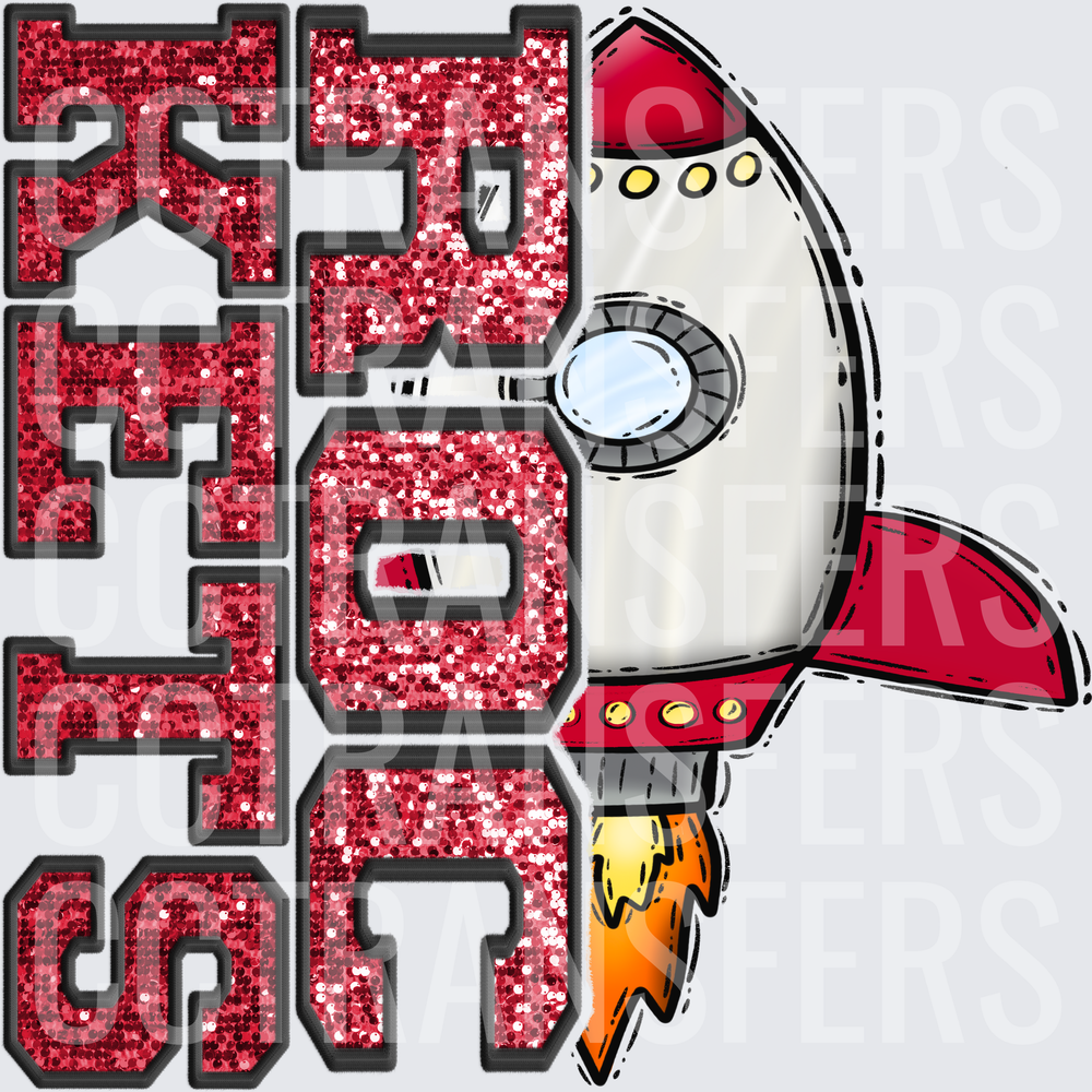 Rockets Red Glitter Sequin Mascot Rocket Launch (DTF)