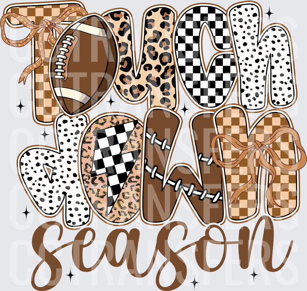 Touchdown Season Football Leopard Checkered Boho Letters (DTF)