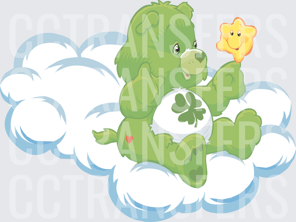 Green Lucky Bear Sitting on Cloud Holding Star (DTF)