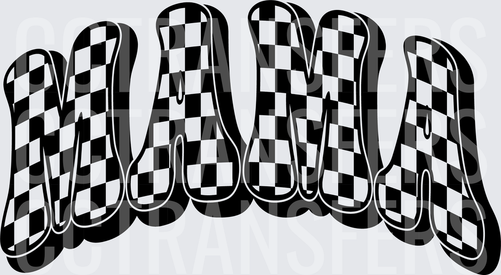 Mama Retro Checkered Bold Groovy Bubble Letters (DTF)