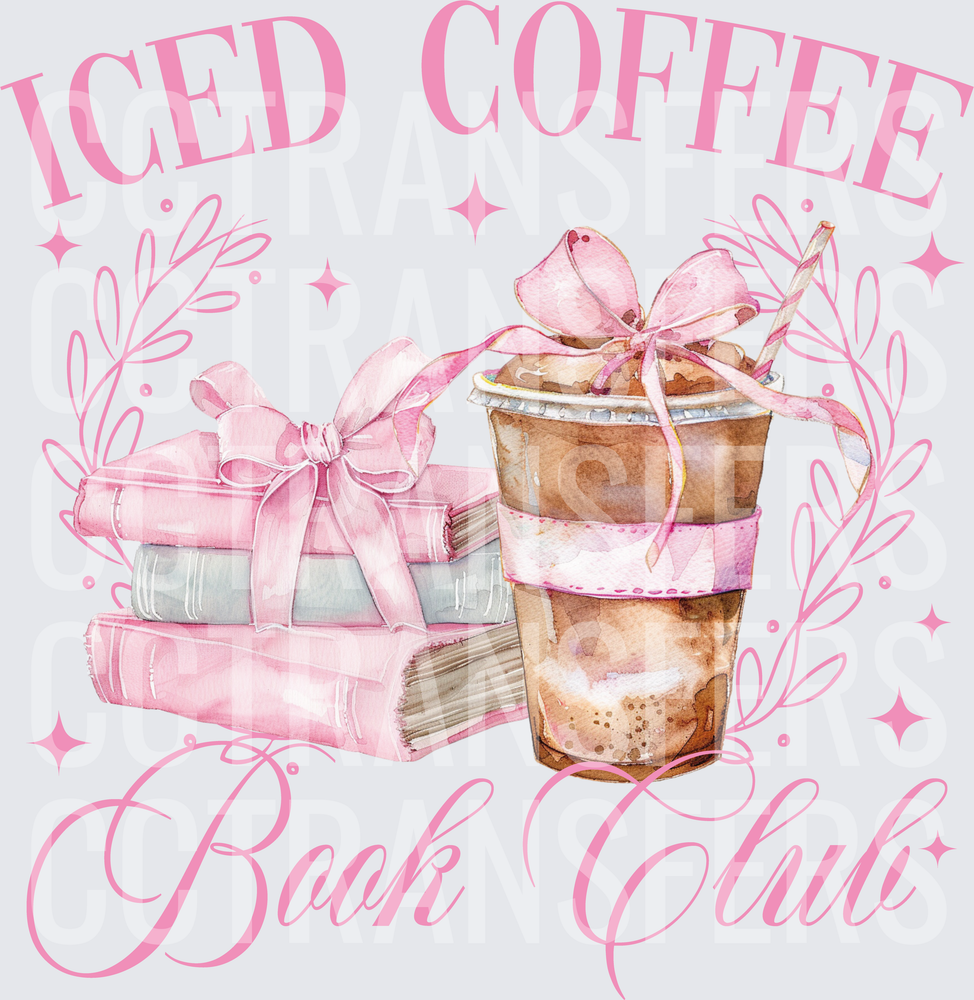 Iced Coffee Book Club Pink Bow Books and Cup (DTF)