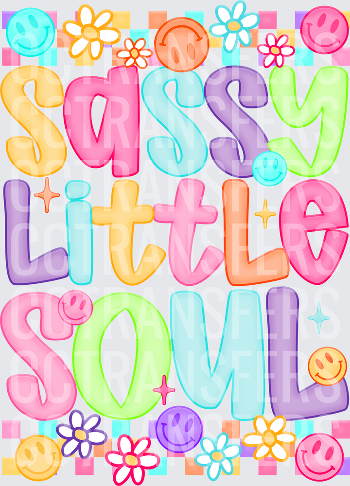 Sassy Little Soul Colorful Retro Groovy Smiley Floral (DTF)