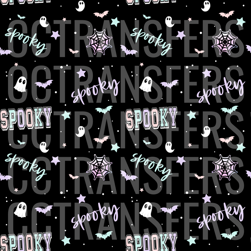 Pastel Spooky Halloween Ghost Bat Spider Web Pattern (DTF)