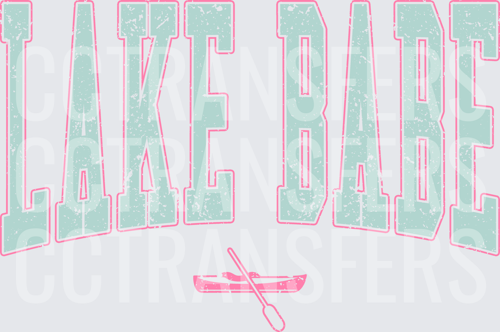 Lake Babe Distressed Varsity Arch with Canoe and Paddle (DTF)