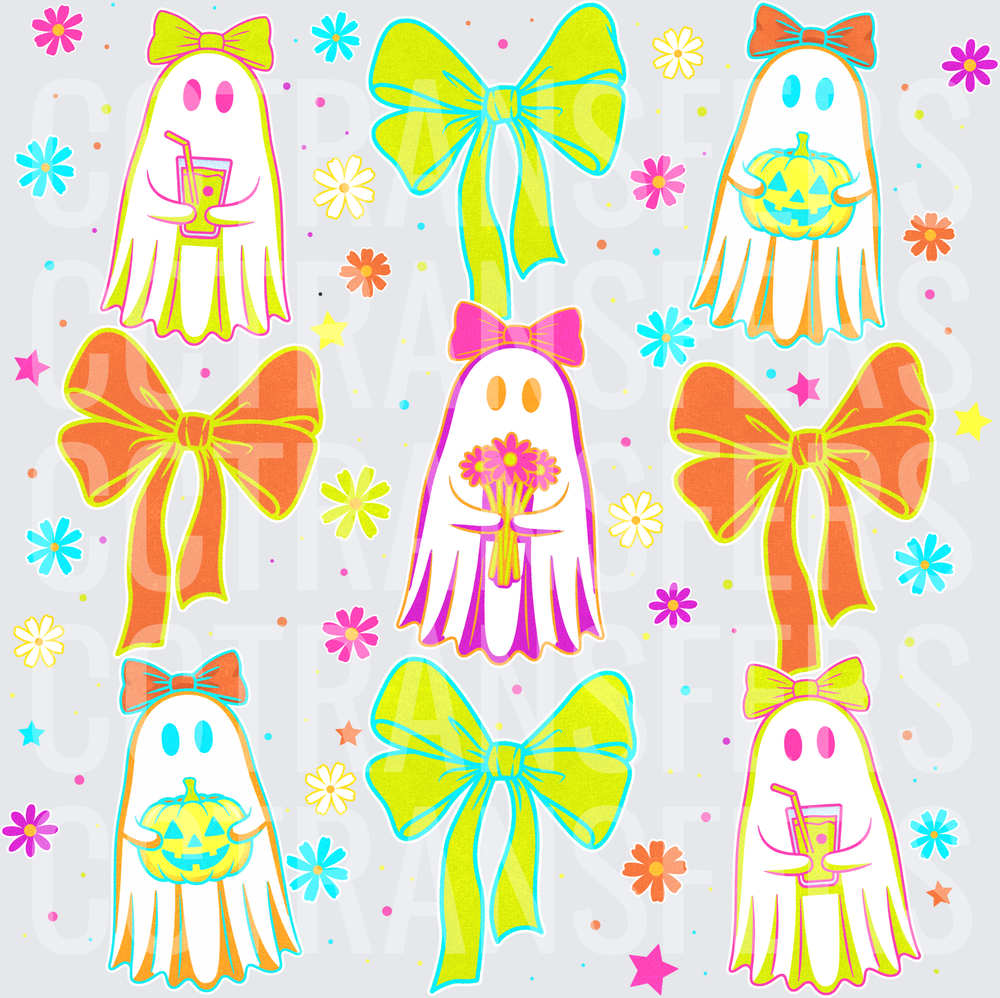 Neon Coquette Ghost Girls with Bows and Flowers (DTF)
