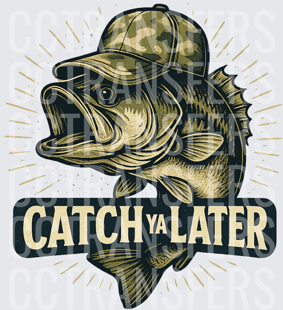 Catch Ya Later Bass Fish Camo Hat Sunburst (DTF)