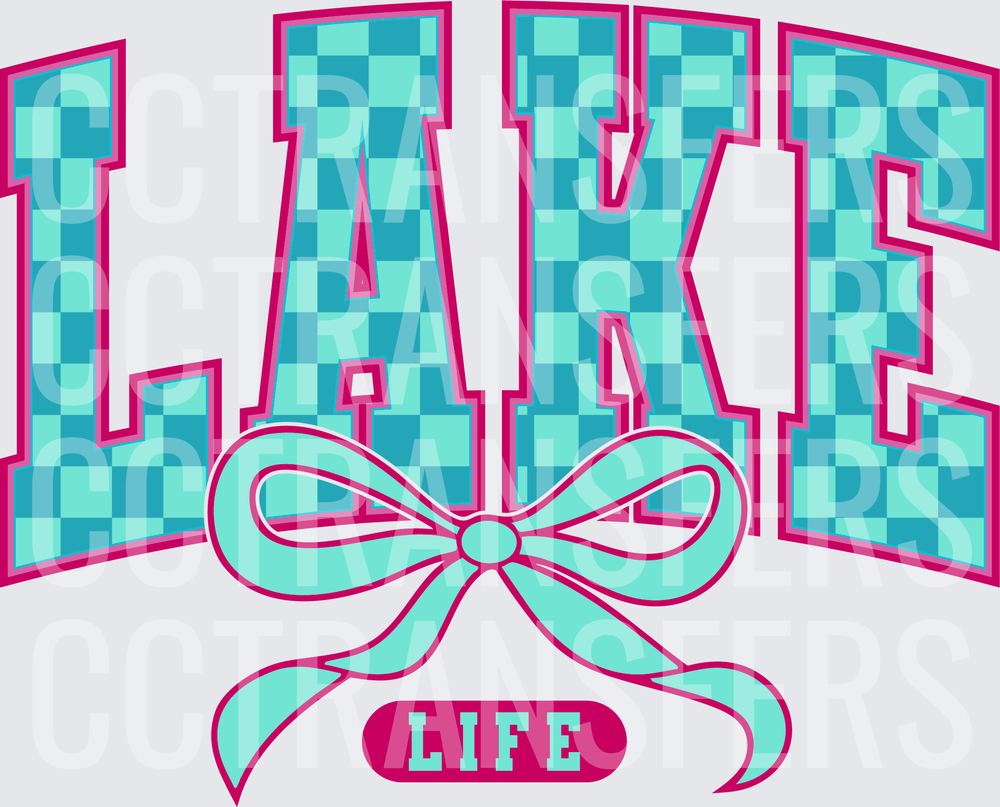 Lake Life Checkered Varsity Letters with Coquette Bow (DTF)