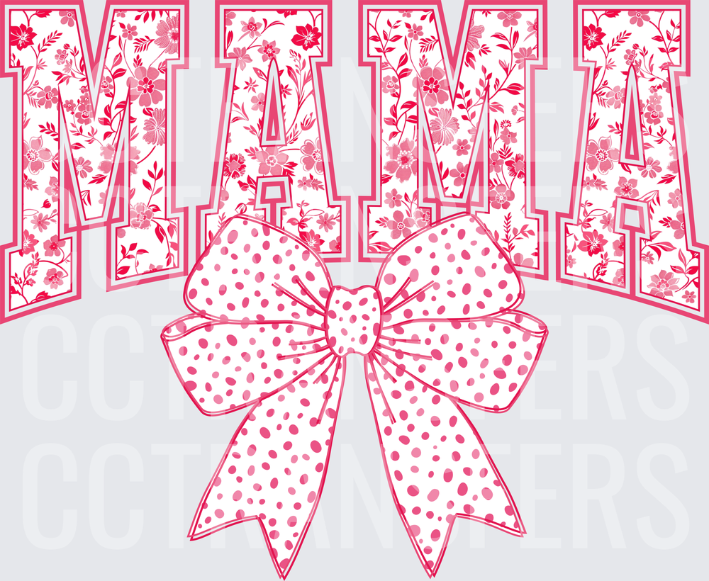 Floral Varsity MAMA Letters with Polka Dot Bow (DTF)