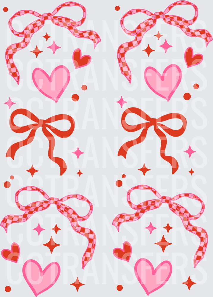 Valentine Checkered Bows Hearts Sparkles Gang Sheet (DTF)