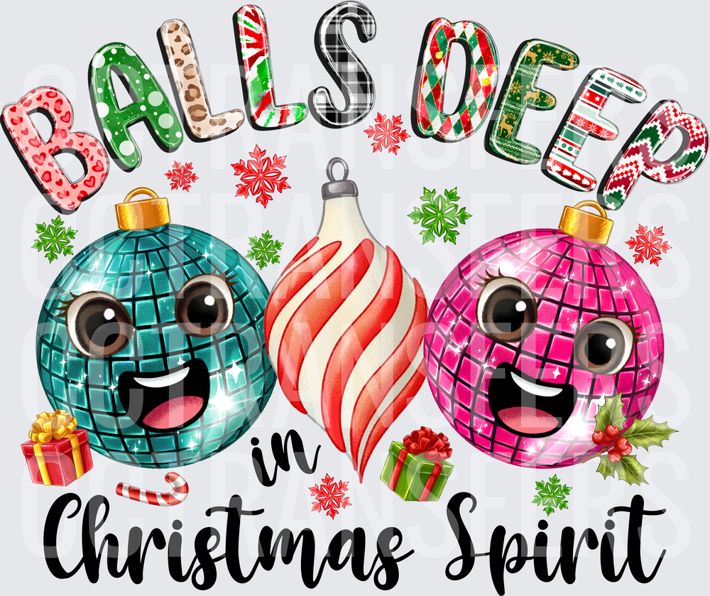 Balls Deep in Christmas Spirit Cute Ornament Faces (DTF)