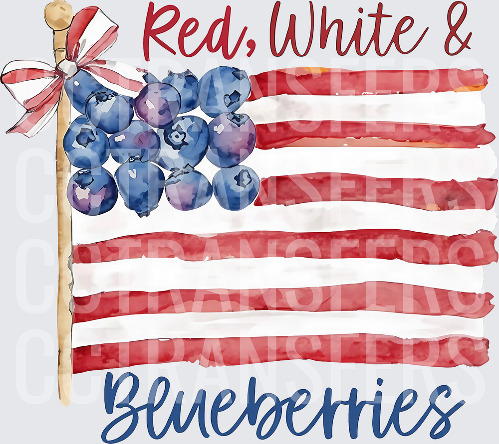 Red White & Blueberries Watercolor American Flag (DTF)