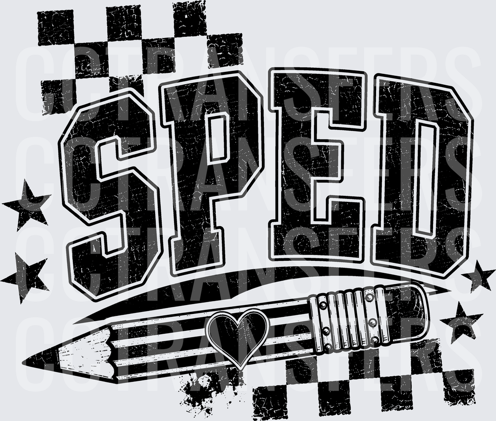 SPED Grunge Varsity Letters Pencil Heart Stars Checkered (DTF)