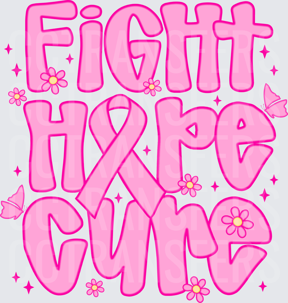 Fight Hope Cure Pink Ribbon Floral Butterfly Design (DTF)