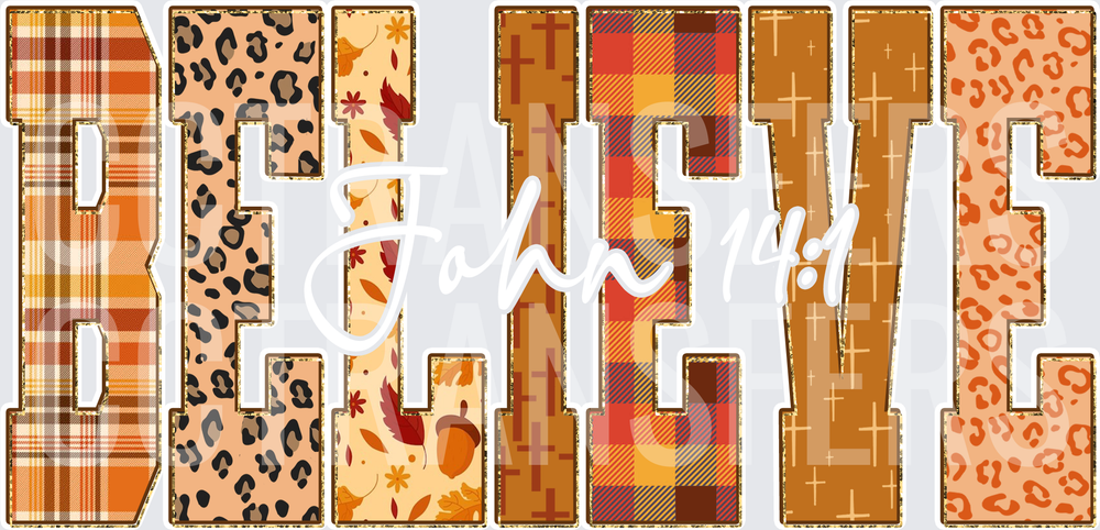 Believe Fall Patchwork Plaid Leopard Block Letters (DTF)