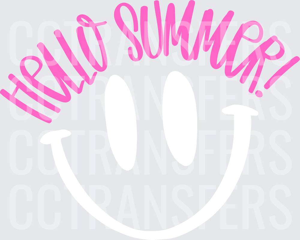 Hello Summer Bold Pink Arched Script Text (DTF)