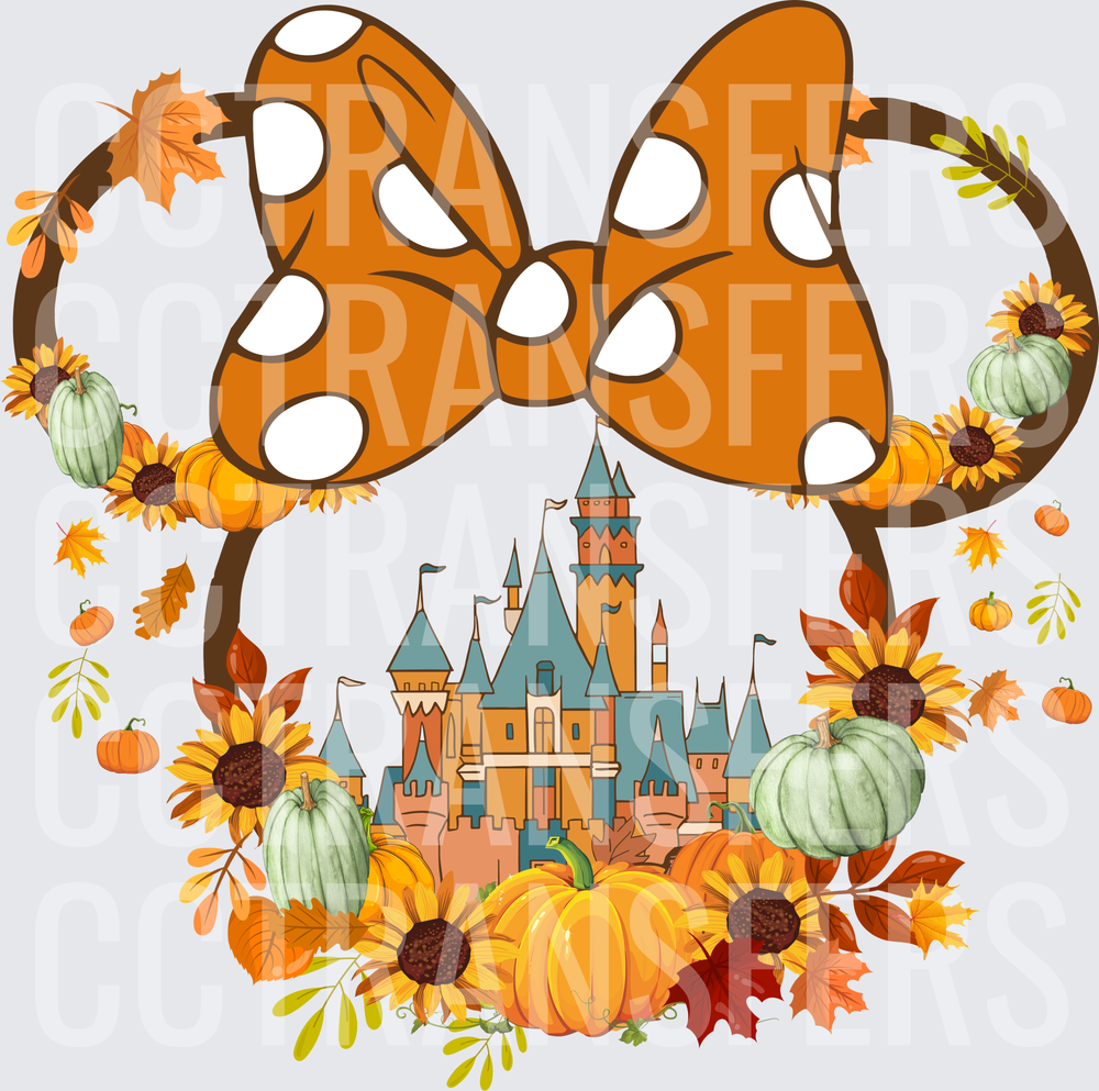 Fall Harvest Mouse Ears Bow Castle Pumpkins Sunflowers (DTF)