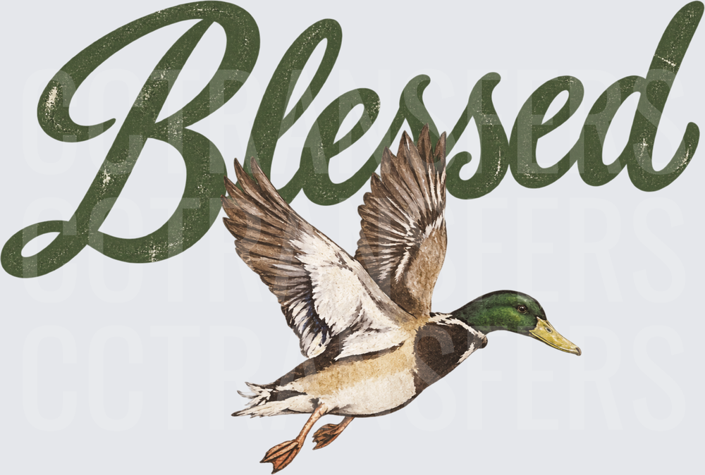 Blessed Flying Mallard Duck Watercolor Script (DTF)