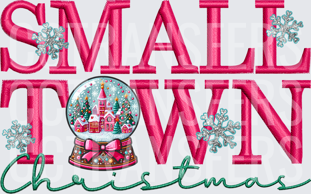 Small Town Christmas Snow Globe Embroidery Style (DTF)