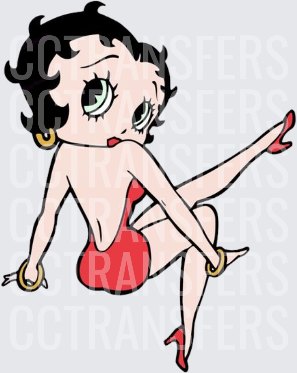 Vintage Cartoon Pin-Up Girl Red Dress Gold Earrings (DTF)