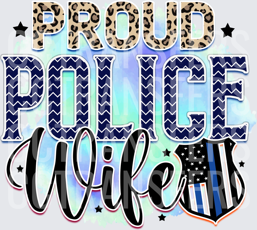 Proud Police Wife Leopard Chevron Thin Blue Line Badge (DTF)