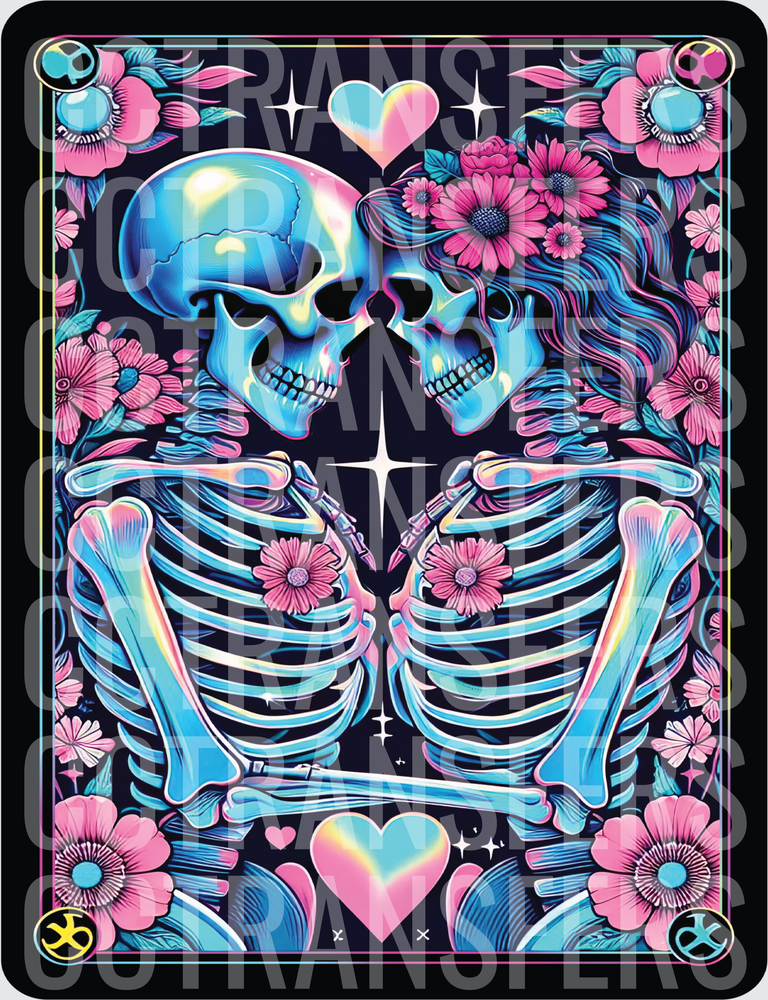 Neon Skeleton Couple Floral Tarot Card Romance (DTF)