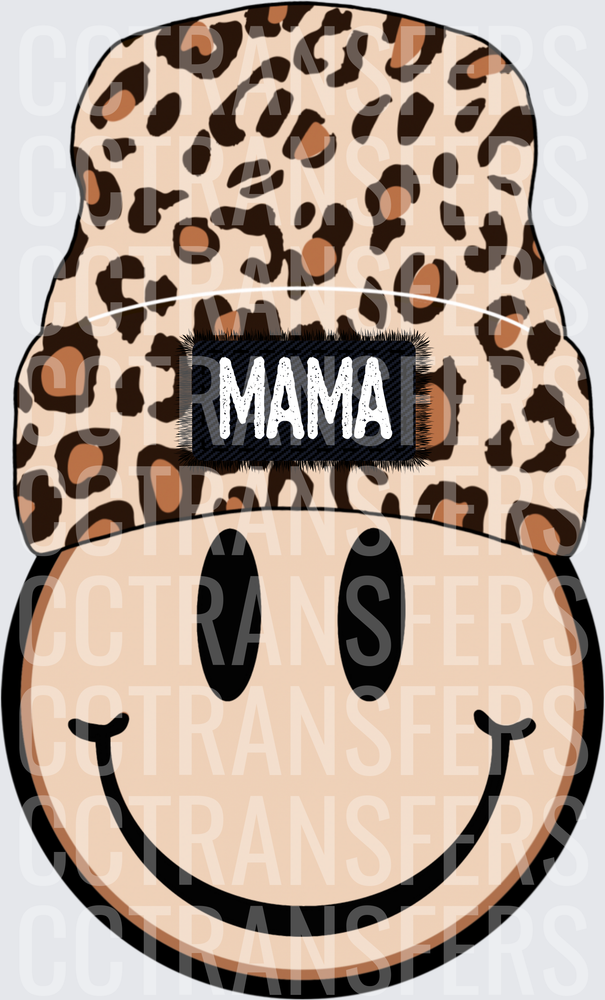 Mama Leopard Print Beanie Smiley Face (DTF)