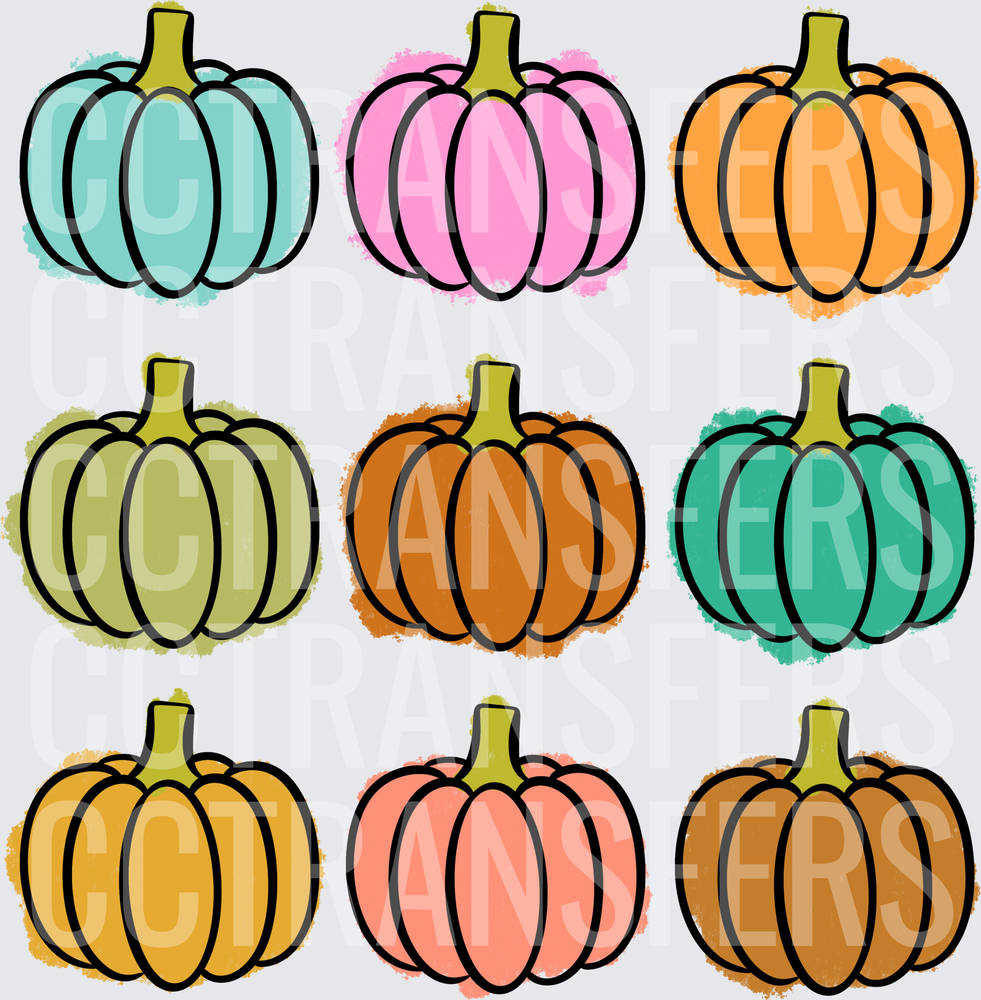 Colorful Boho Pumpkin Set Fall Autumn Nine Pack (DTF)