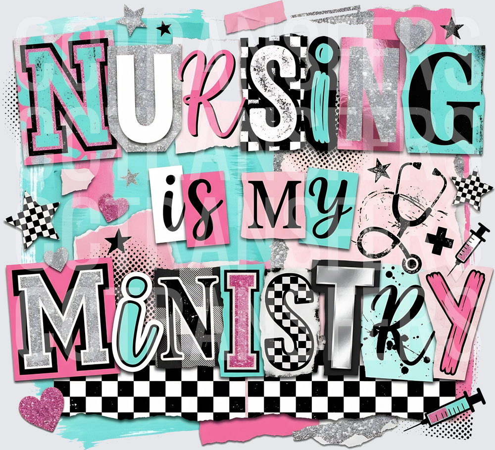 Nursing Is My Ministry Retro Checkerboard Collage (DTF)