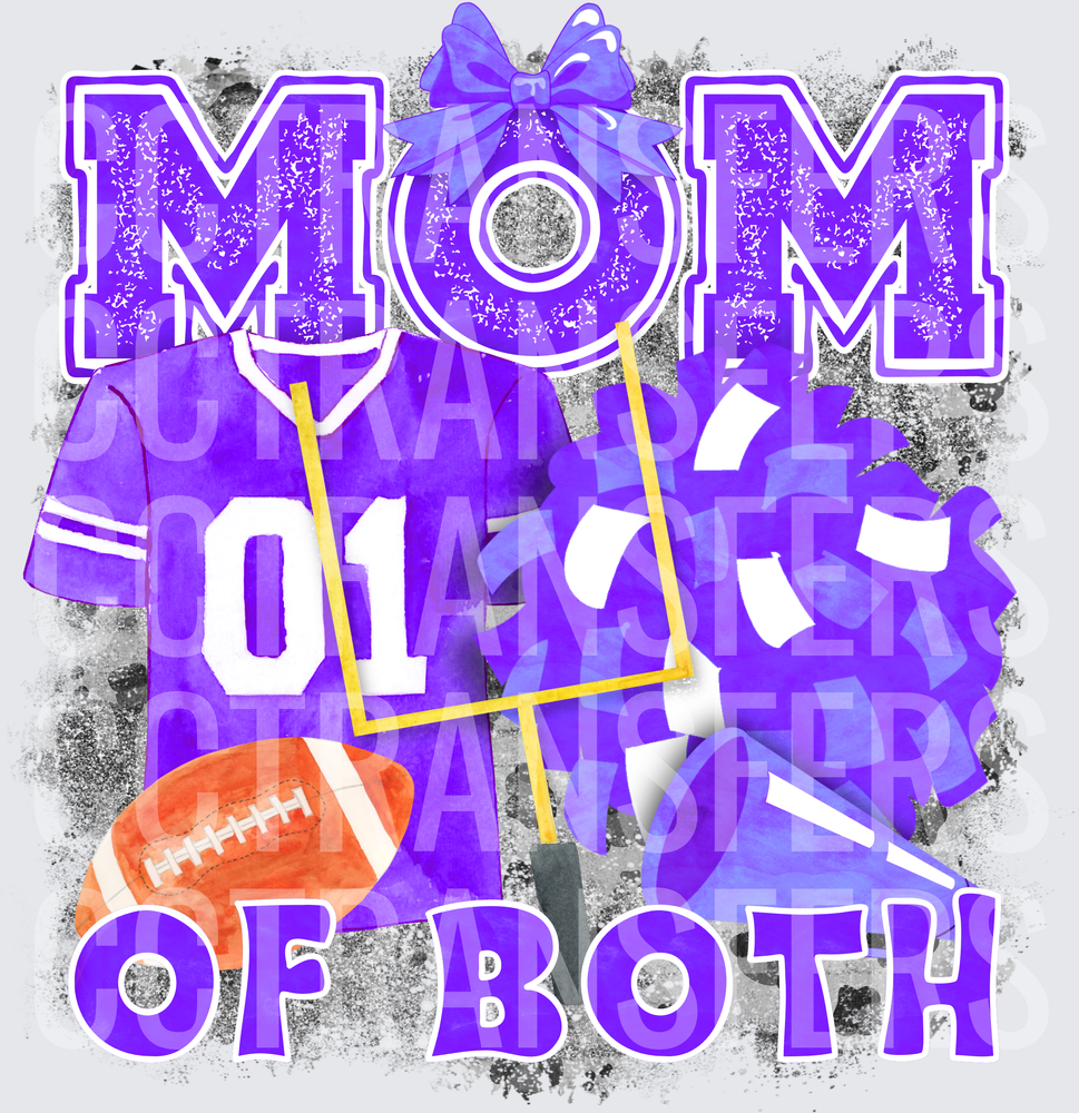 Mom Of Both Football And Cheer Purple Grunge (DTF)