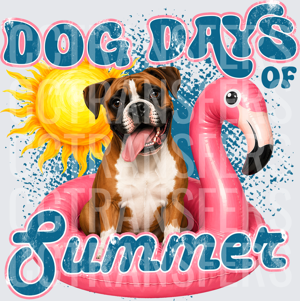 Dog Days of Summer Boxer Dog Pink Flamingo Float (DTF)