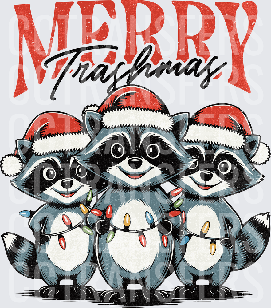 Merry Trashmas Santa Hat Raccoons Christmas Lights (DTF)