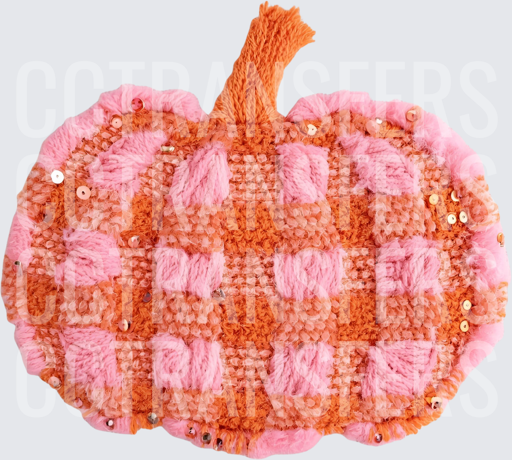 Pink Orange Plaid Sequin Yarn Pumpkin (DTF)