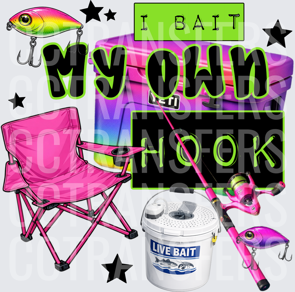 I Bait My Own Hook Fishing Girl Gear Collage (DTF)