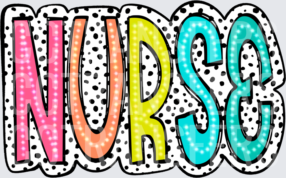 Colorful Marquee Lights NURSE Dalmatian Print (DTF)
