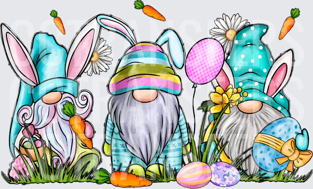 Three Easter Gnomes Bunny Ears Eggs Carrots Spring (DTF)