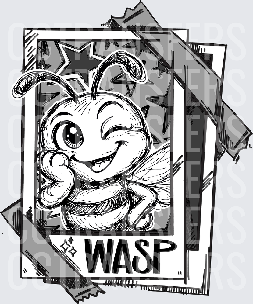 Cute Cartoon Wasp Winking Polaroid Frame Stars DTF
