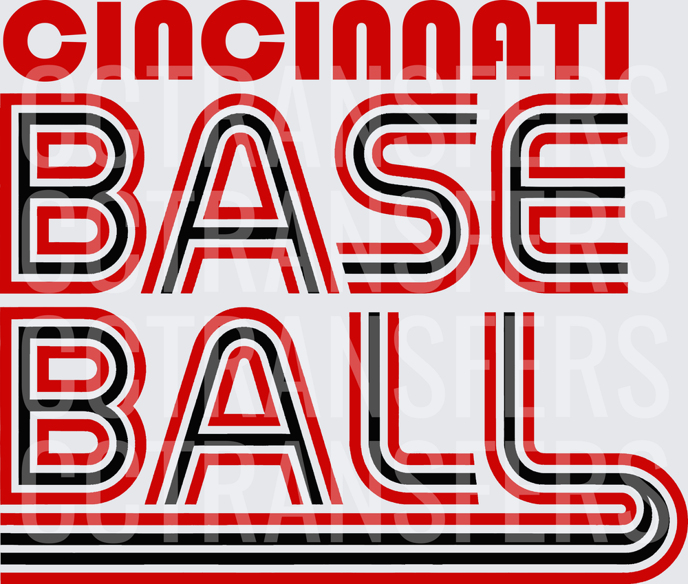 Cincinnati Baseball Retro Bold Stripe Lettering Design (DTF)