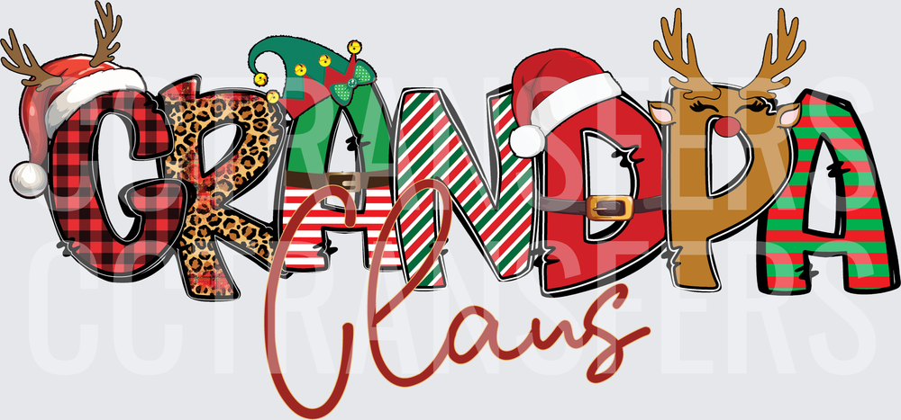 Grandpa Claus Christmas Holiday Patterned Letters (DTF)