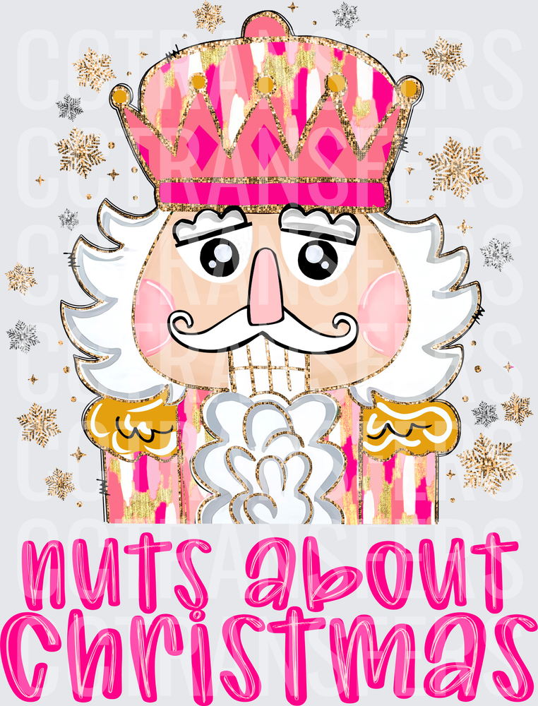 Nuts About Christmas Pink Gold Glitter Nutcracker (DTF)