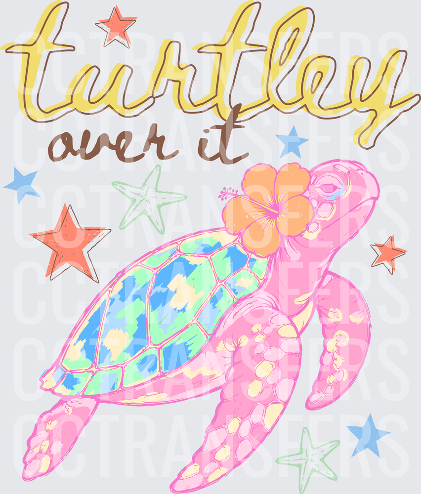 Turtley Over It Pink Sea Turtle Hibiscus Stars (DTF)