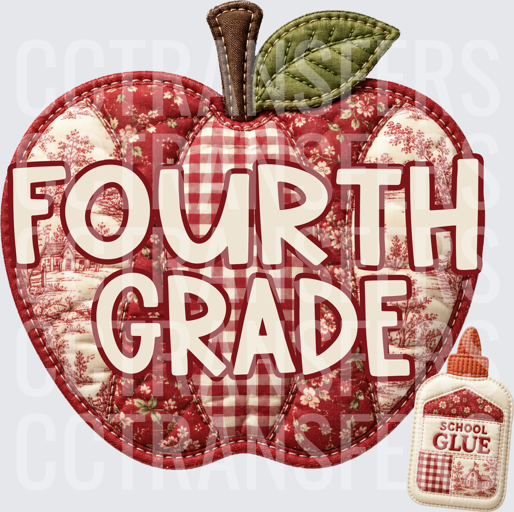 Quilted Patchwork Apple Fourth Grade School Glue (DTF)