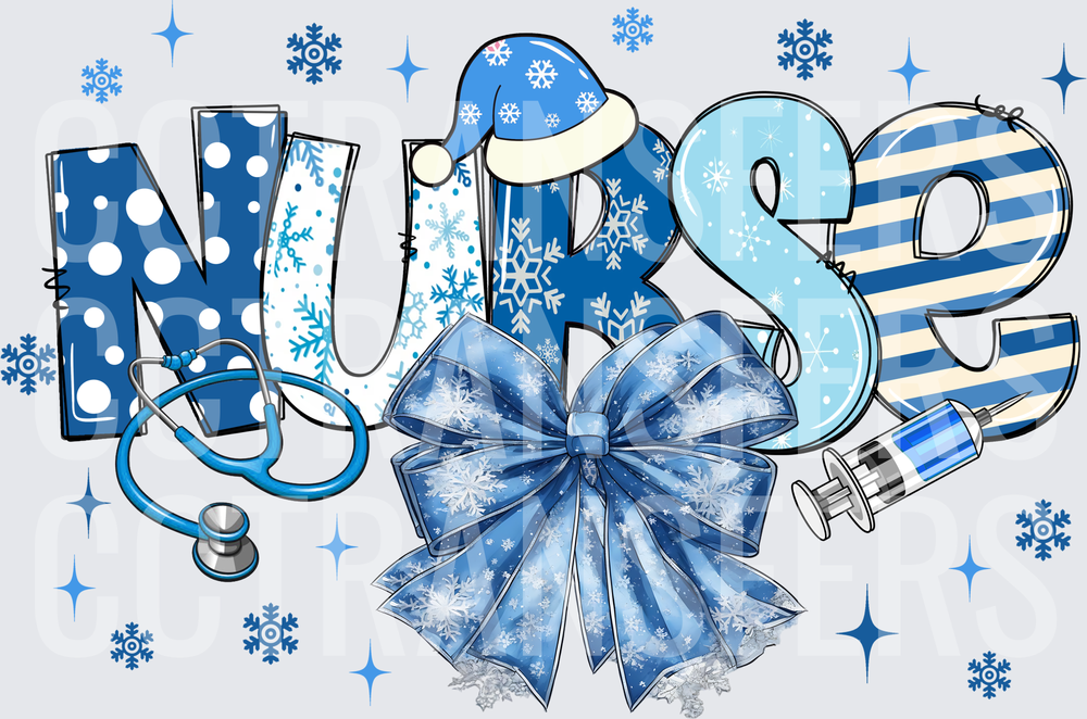 Winter Nurse Blue Snowflake Christmas Bow Stethoscope (DTF)