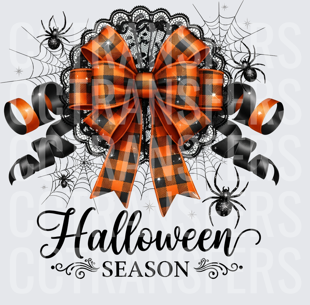 Halloween Season Buffalo Plaid Bow Spiderwebs (DTF)