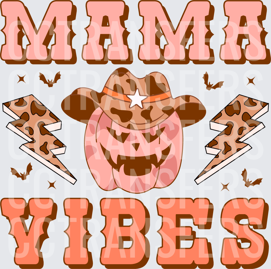 Mama Vibes Halloween Cowboy Pumpkin Lightning Bolt (DTF)
