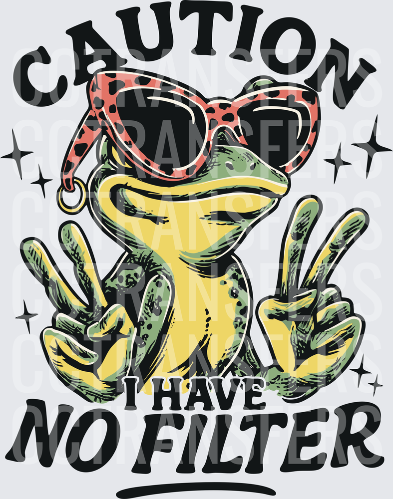Caution I Have No Filter Sassy Frog Peace Sign (DTF)