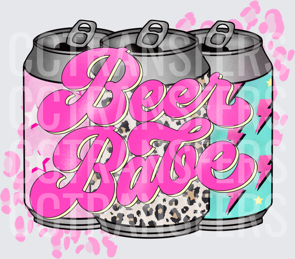 Beer Babe Three Cans Leopard Lightning Bolt Pink (DTF)