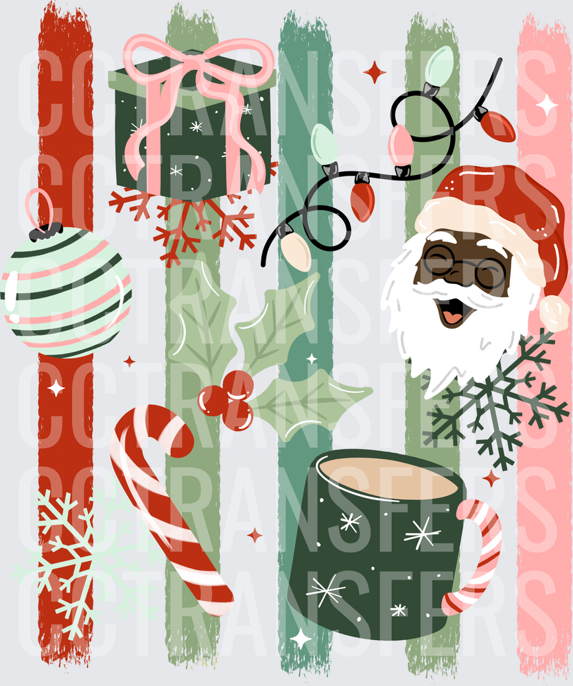 Retro Christmas Collage Black Santa Holiday Icons (DTF)