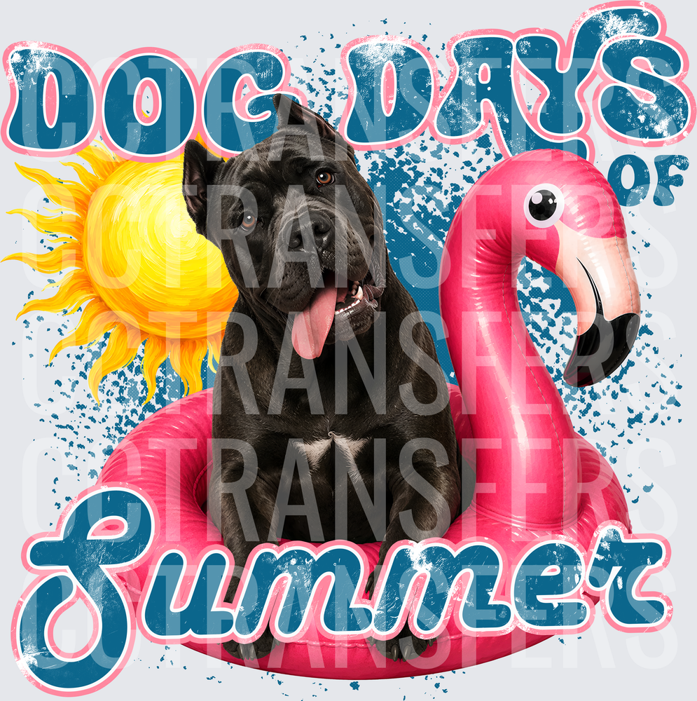 Dog Days of Summer Black Dog Flamingo Float Sun (DTF)