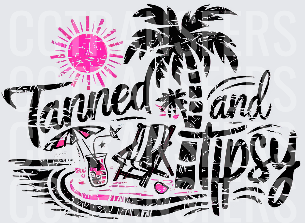 Tanned and Tipsy Beach Palm Tree Summer Vibes (DTF)